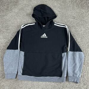Adidas Hoodie Boys Extra Large Black Gray 3 Stripes Long Sleeve Pullover